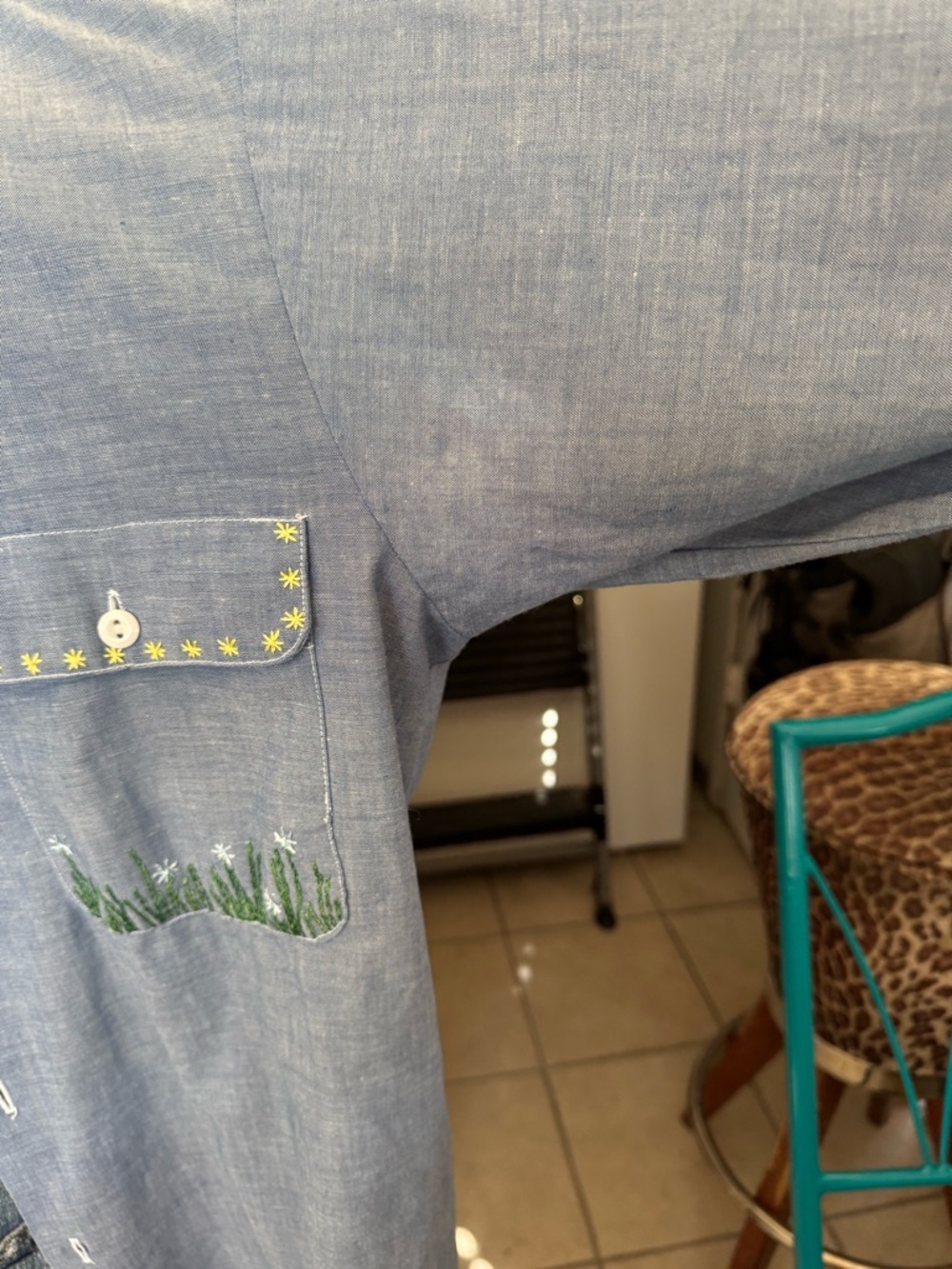 Big Mac JCPenney vintage 1970s chambray hand embroidered shirt men’s XL 70s 60s - Picture 10 of 17